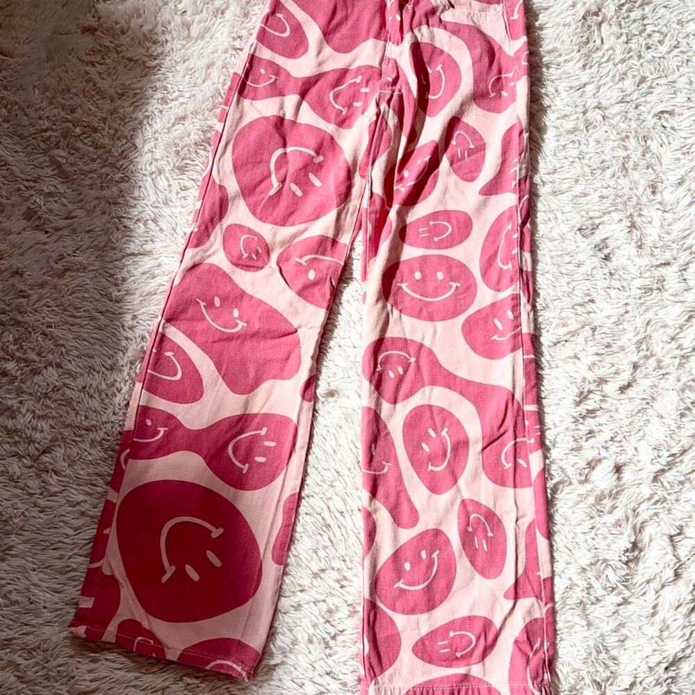 Bailey Rose The Wavy Smiley‎ Face Hot Pink Retro Maximalist Teacher Funky Jeans